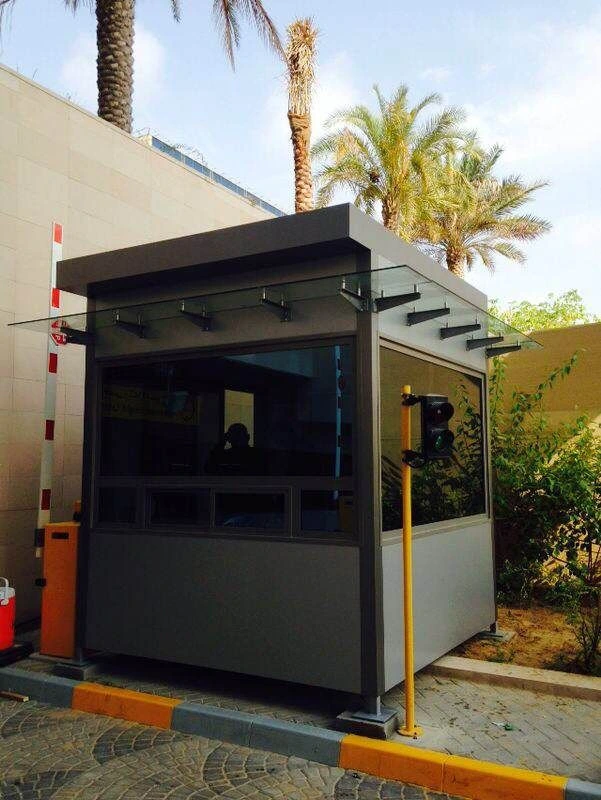 Modern guard shack with windows and access control design